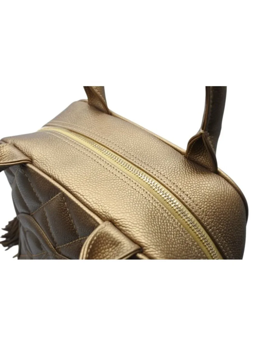 Chanel Handbag Caviar Leather CC Logo Fringe Gold